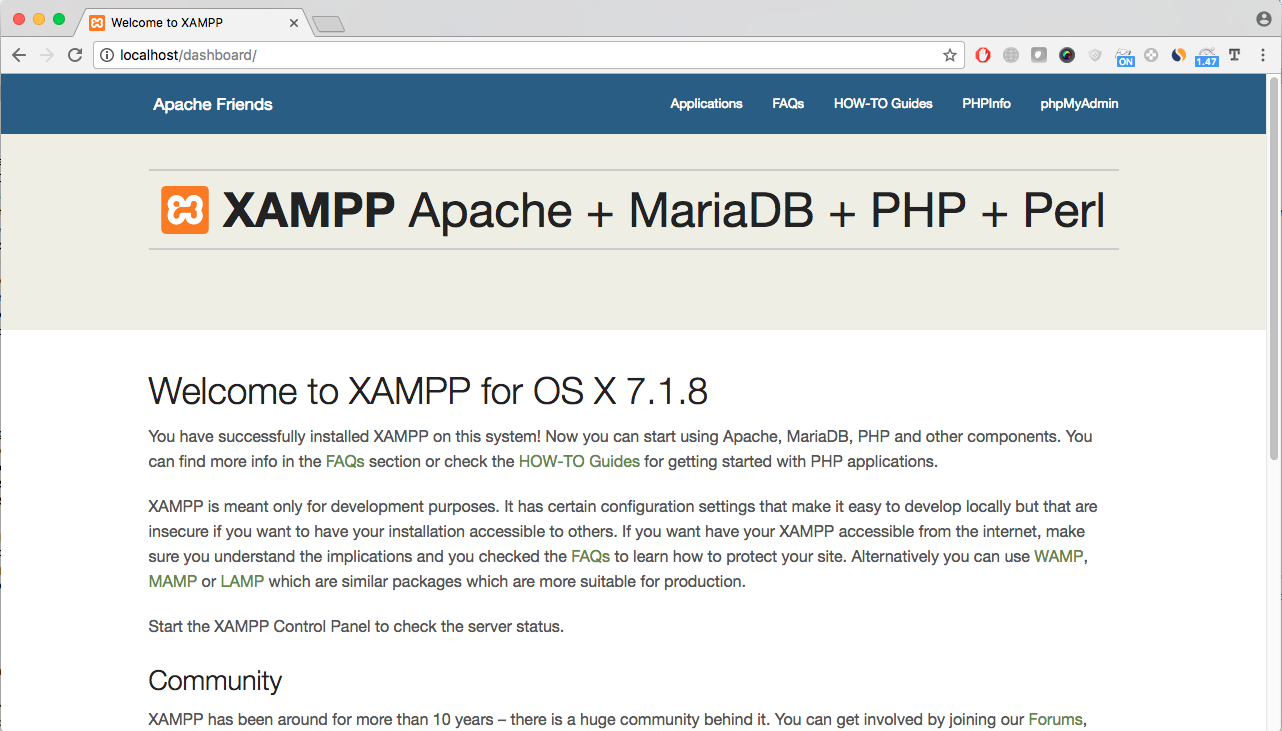 XAMPP Home Screen