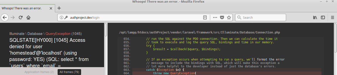 Access denied for user 'homestead'@'localhost'