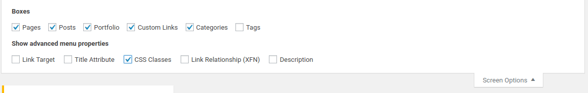 Screen Options Css Classes Wordpress