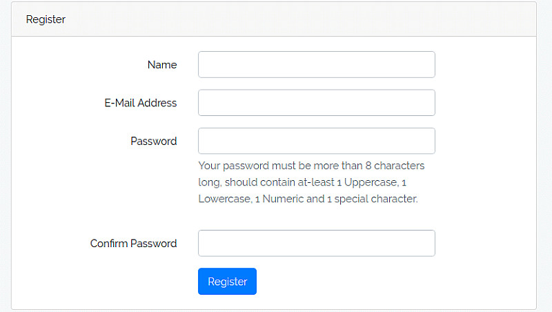 Strong Password Regex Validation with Laravel Authentication.