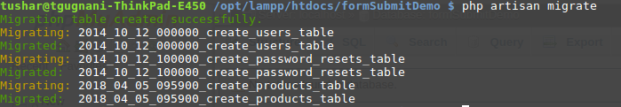 php artisan migrate command