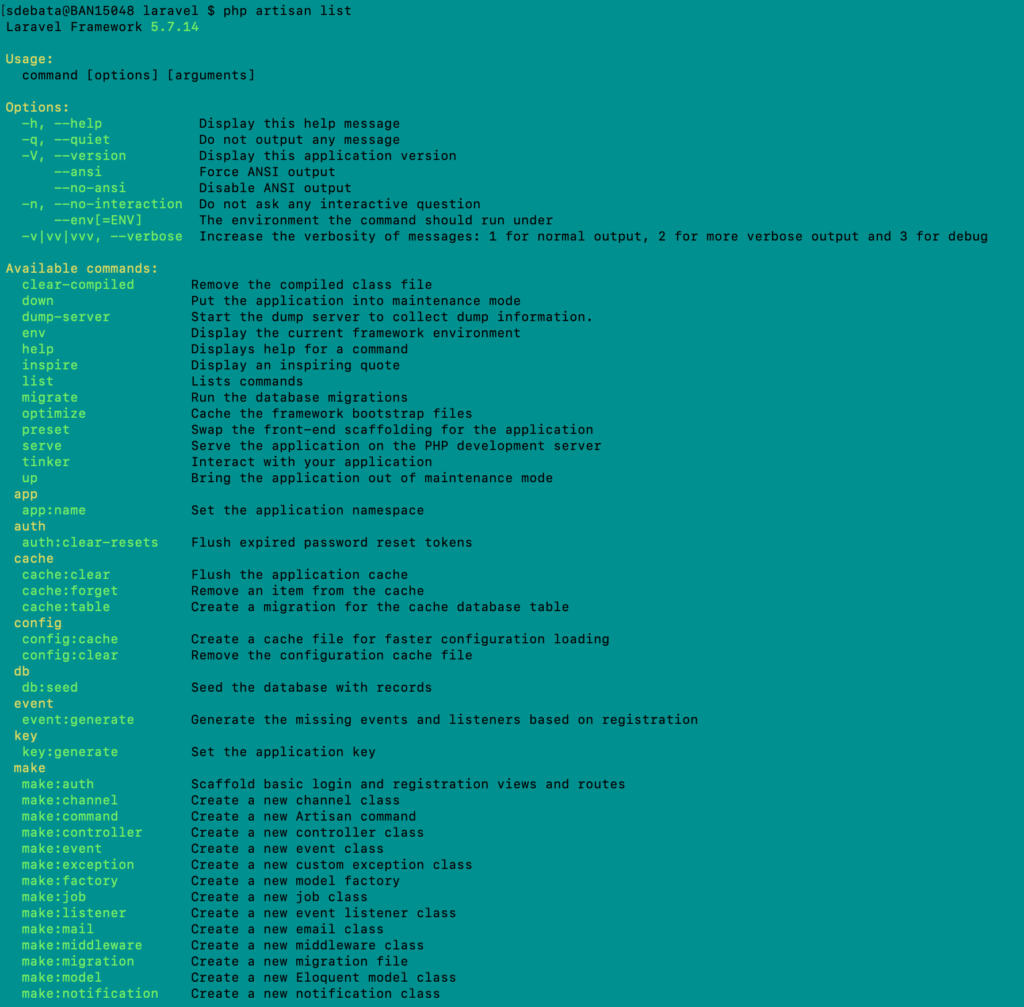 php artisan list