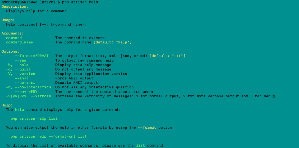 php artisan help