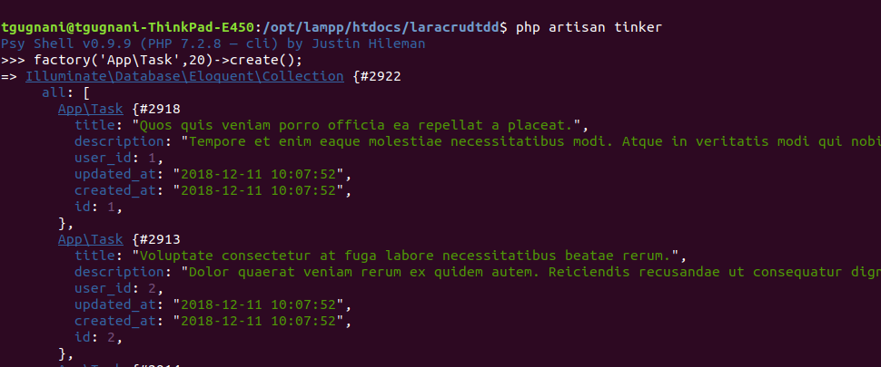 php artisan tinker database seeding