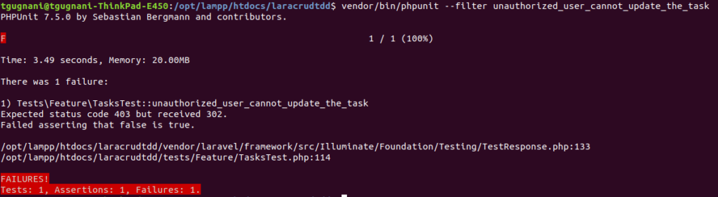 update authorization test tdd laravel
