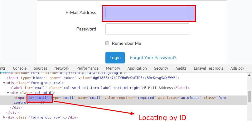 locating by id laravel dusk