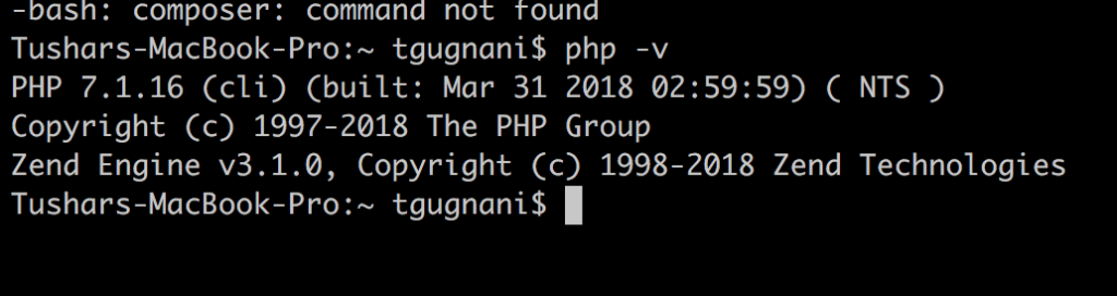 php -v command mac osx