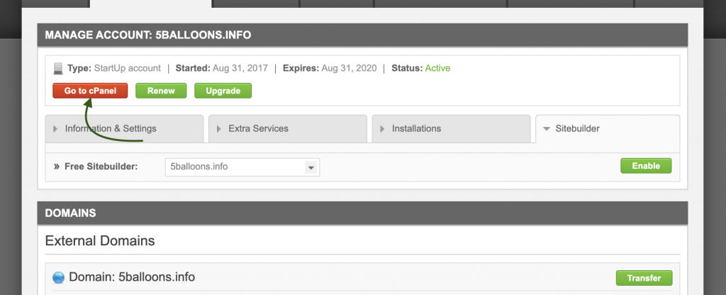 Go to CPanel Button SiteGround