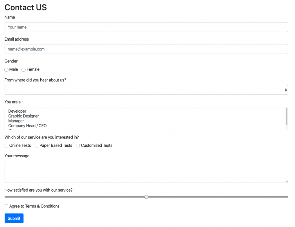 Contact US Form VueJS Example