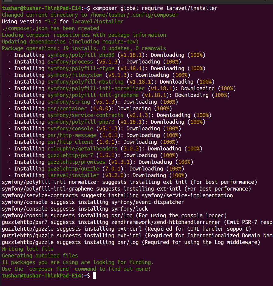 composer global laravel installer