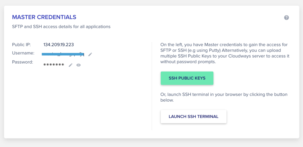 master credentials cloudways